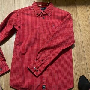 Ariat Red Casual Button Down Shirt with Pinstripes